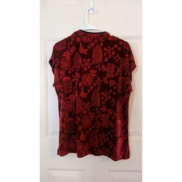 Chico's Red & Black Asian Inspired Cap Short Sleeved Shirt, Size 3 - Picture 3 of 9